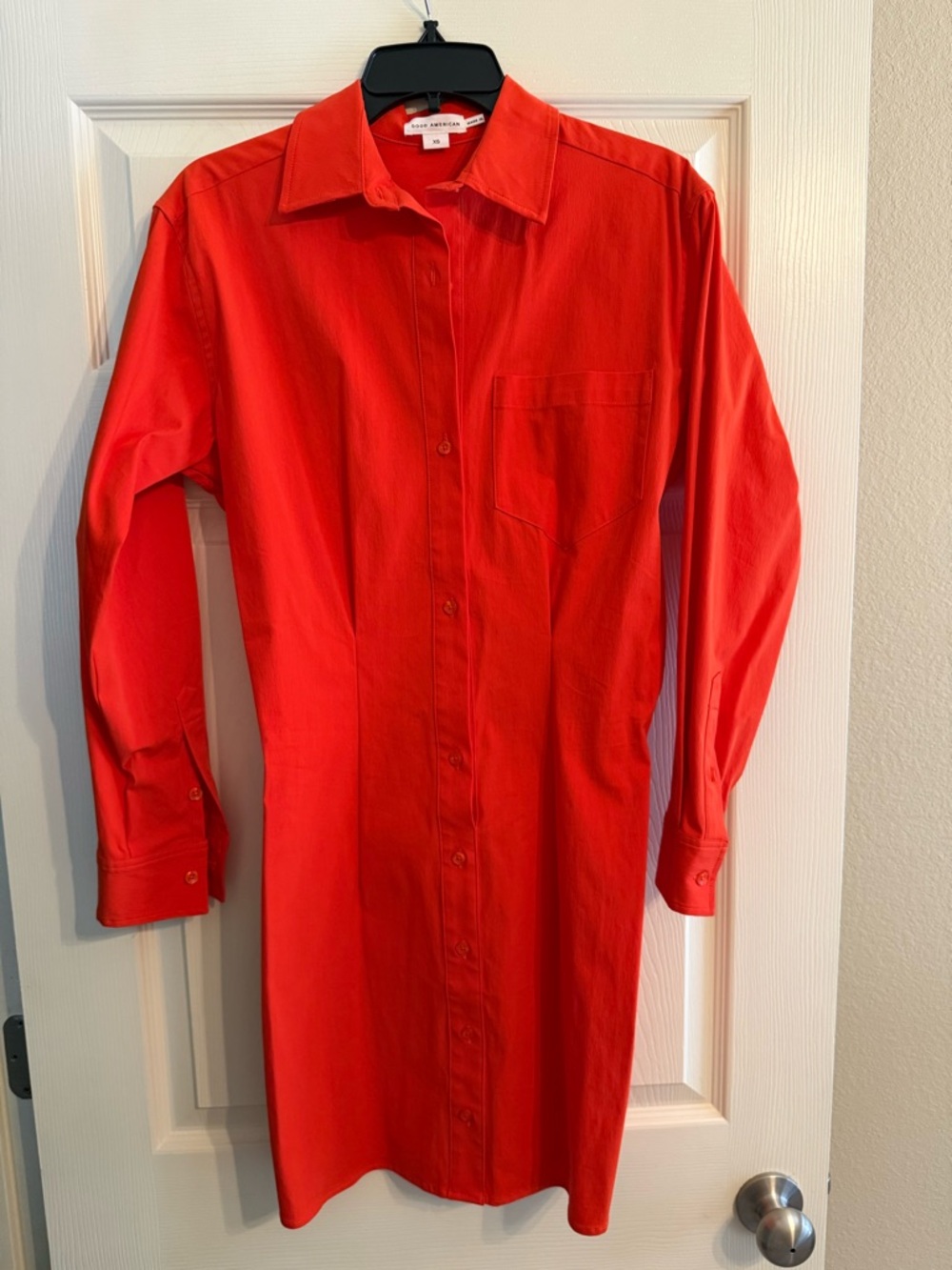 Good American Bright Red Collared Shirt Dress